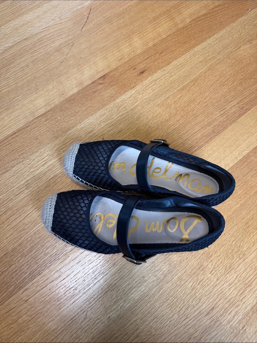 Sam Edelman Black Espadrille Mary Jane Flats with Natural Toe